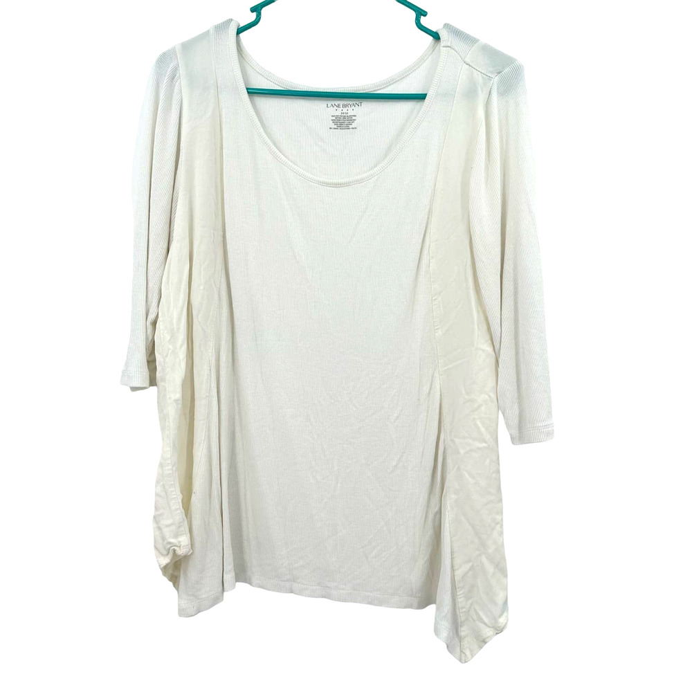 Lane Bryant size 14 / 16 white short sleeve top shirt‎ blouse ribbed mixed media